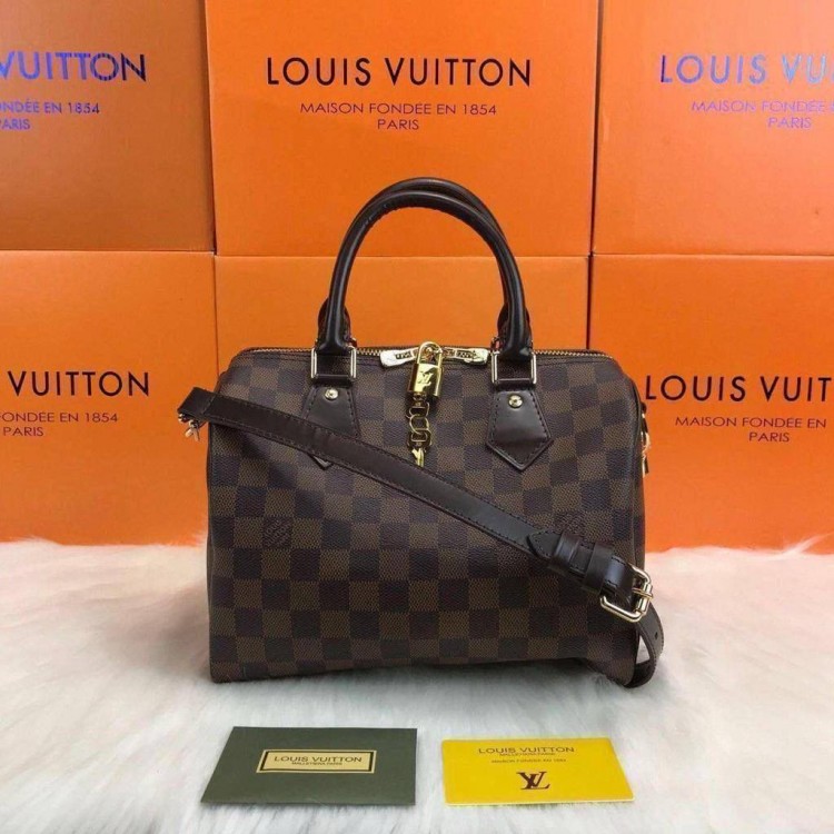 LOUİS VUİTTON SPEEDY BANDOUİLERE KAHVE DAMALİ 25 CM